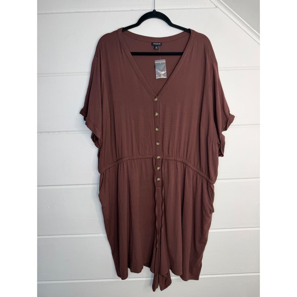 Torrid‎ 3X Brown Rayon Slub Button Front Romper Boho Flowy Granola Girl NEW